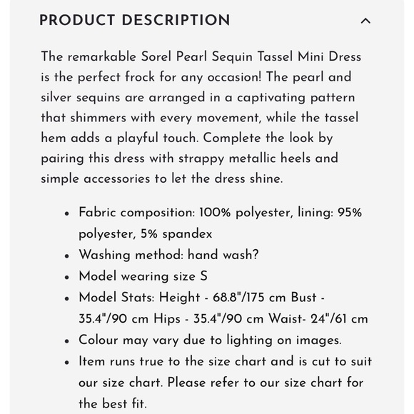 Bella Barnett Sorel Pearl Sequin Tassel Mini Dress-Size Medium - Picture 7 of 7